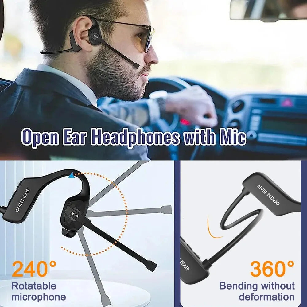 Open Ear Bluetooth Bone Conduction Headset Dual Noise Cancelling Mic