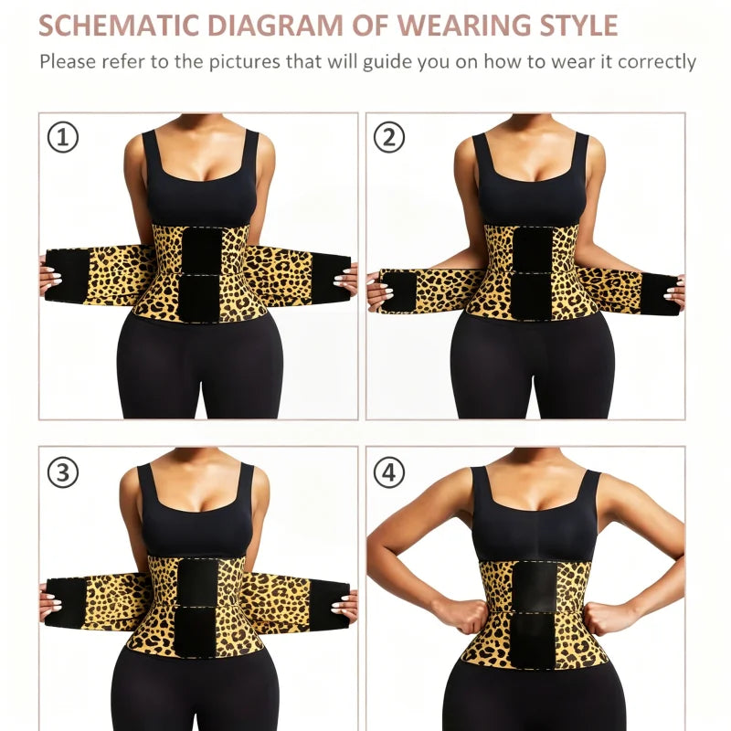 Leopard Print Women's Waist Trainer With Double Compression Tummy Control