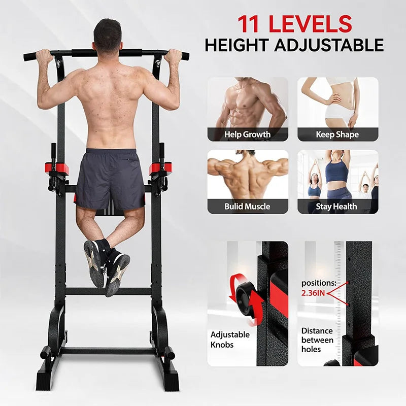 Pooboo Adjustable Power Tower Pull Up Bar for Strength Training