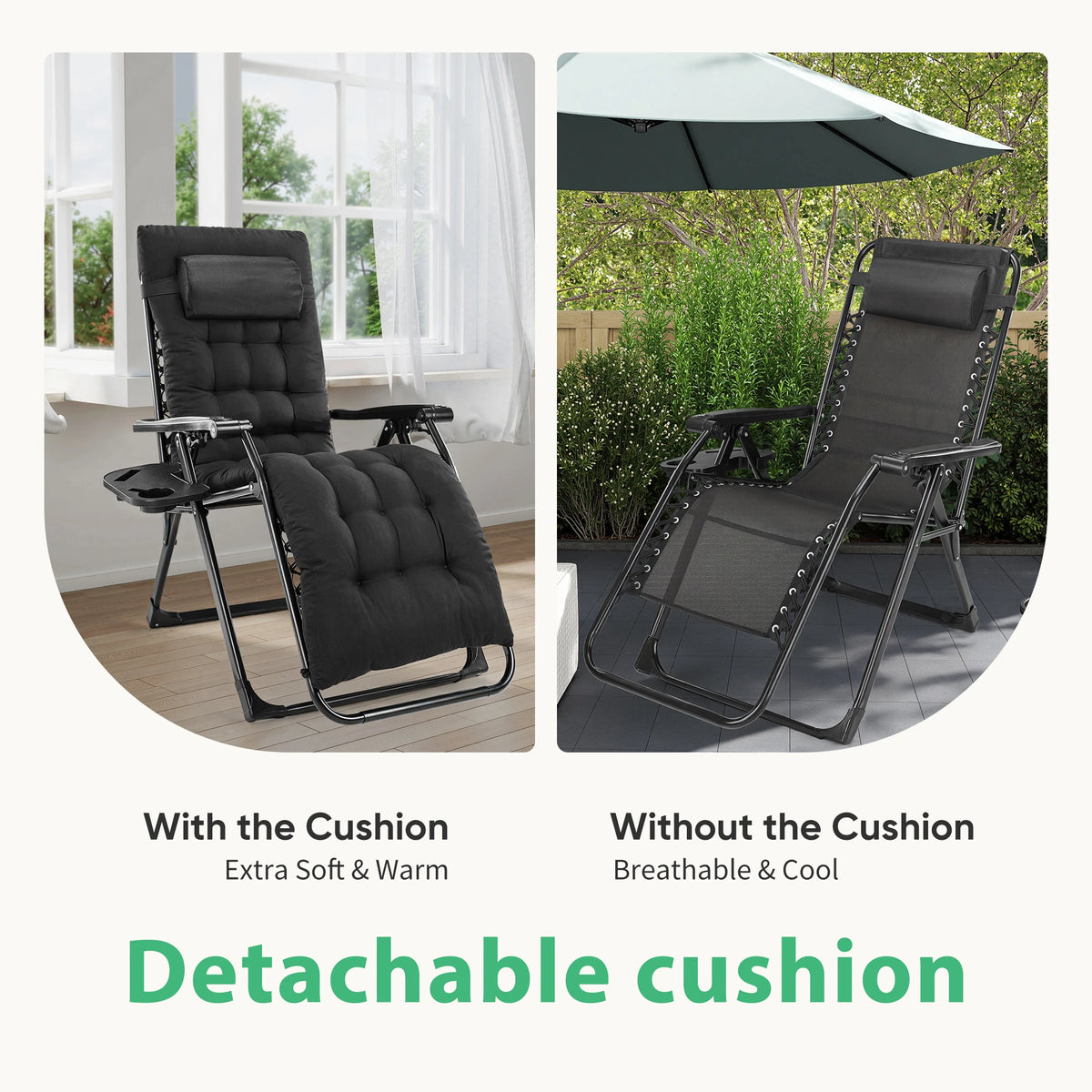 JHK Folding Zero Gravity Recliner Chair With Cup Holders