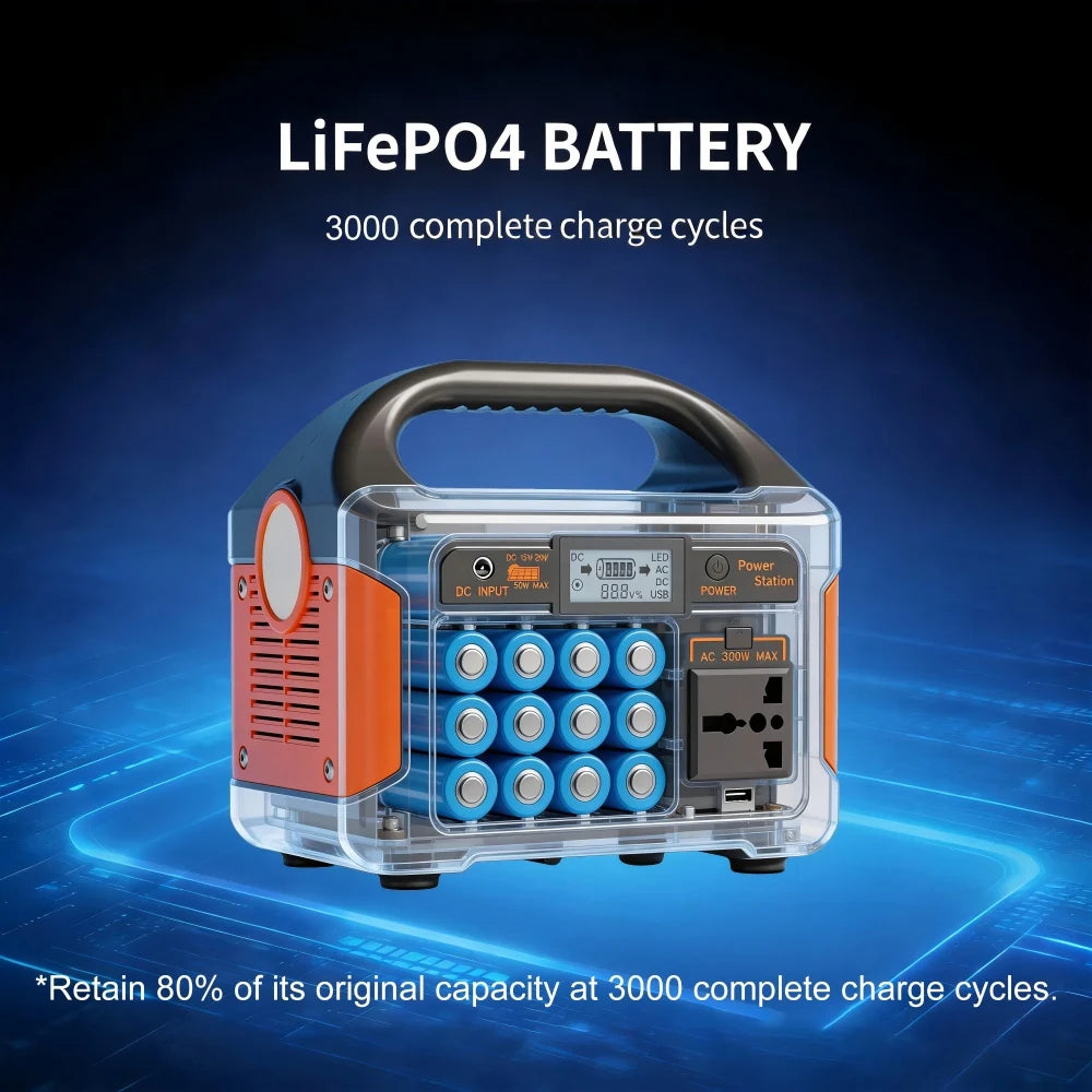 GaiaRay Portable Power Station With LiFePO4 Battery Emergency Backup
