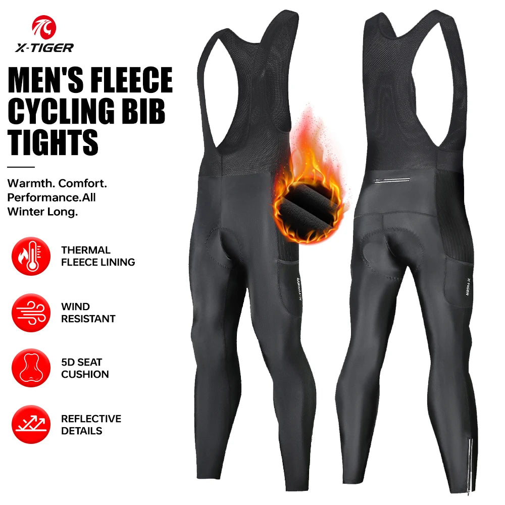X-TIGER Men's Thermal Cycling Bib Tights With Gel Padding