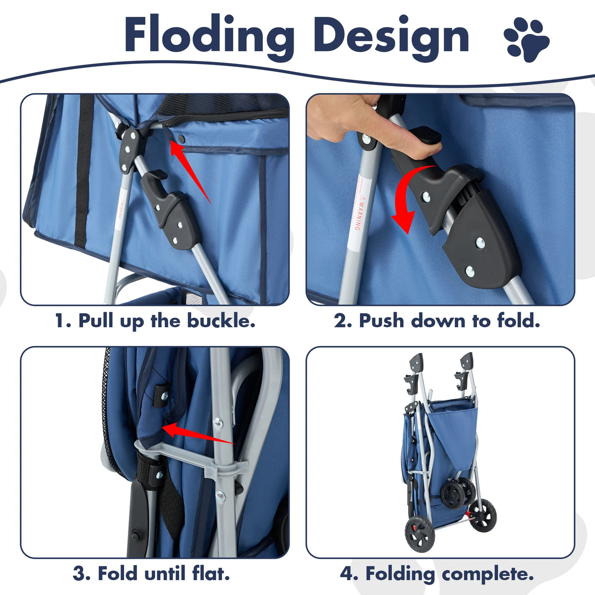 Foldable Pet Stroller For Dogs And Cats With Mesh Windows
