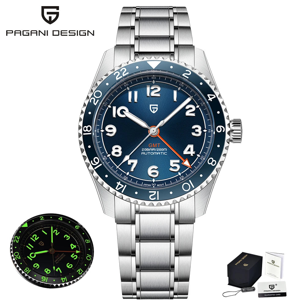PAGANI DESIGN Mens GMT Automatic Mechanical Sapphire Crystal Watch