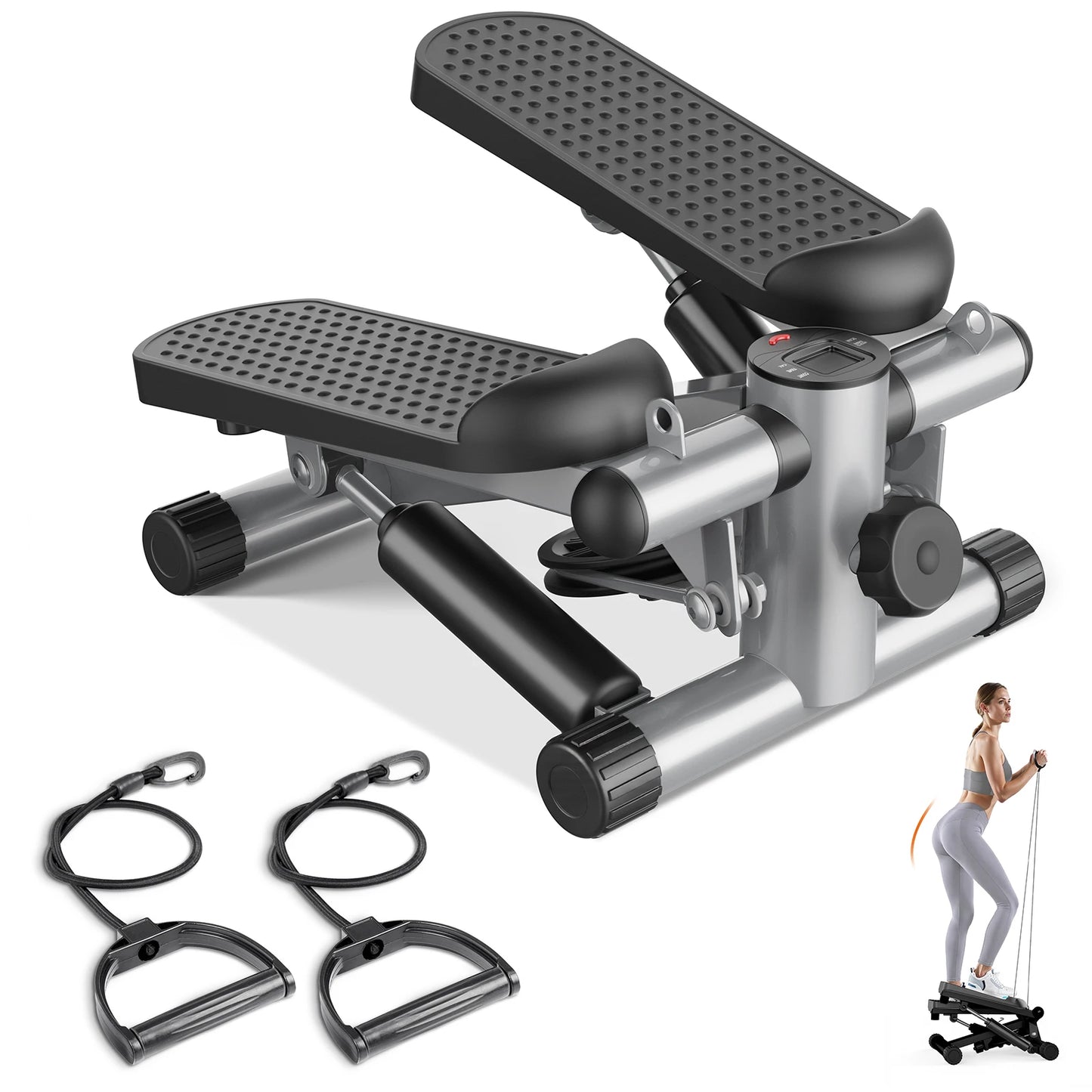 Hydraulic Home Mini Stepper With Resistance Bands And LCD Monitor