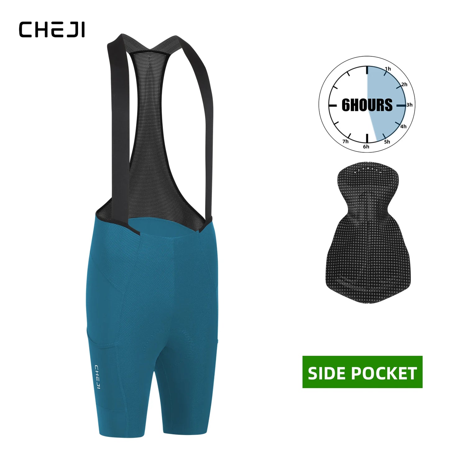 Cheji Men Cycling Bib Shorts Seamless Quick Drying Breathable Fabric