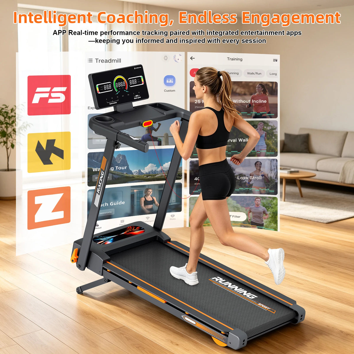 Folding Treadmill With Auto Incline Quiet Motor For Home Fitness