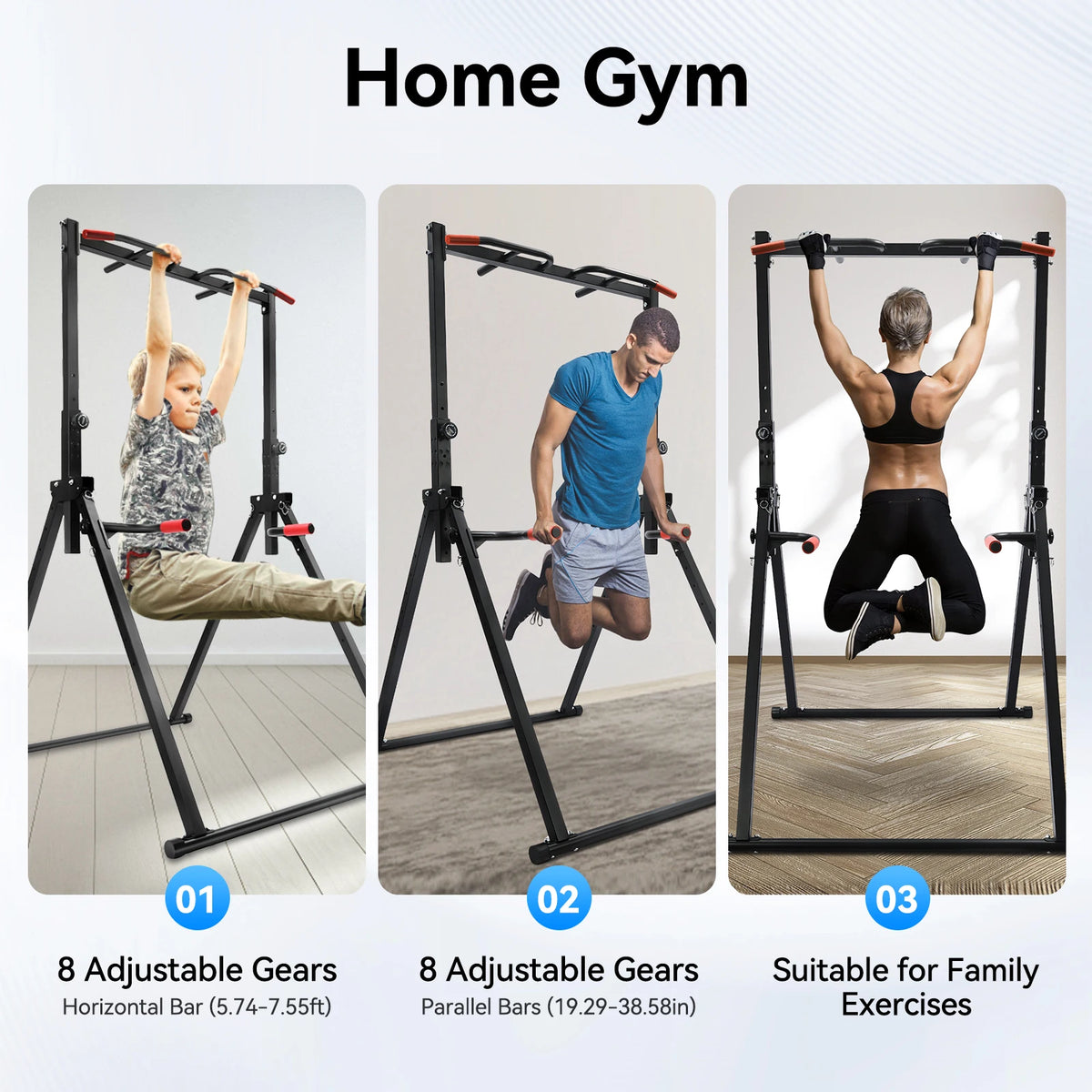 Adjustable Foldable Pull Up Bar Station for Home Strength Training