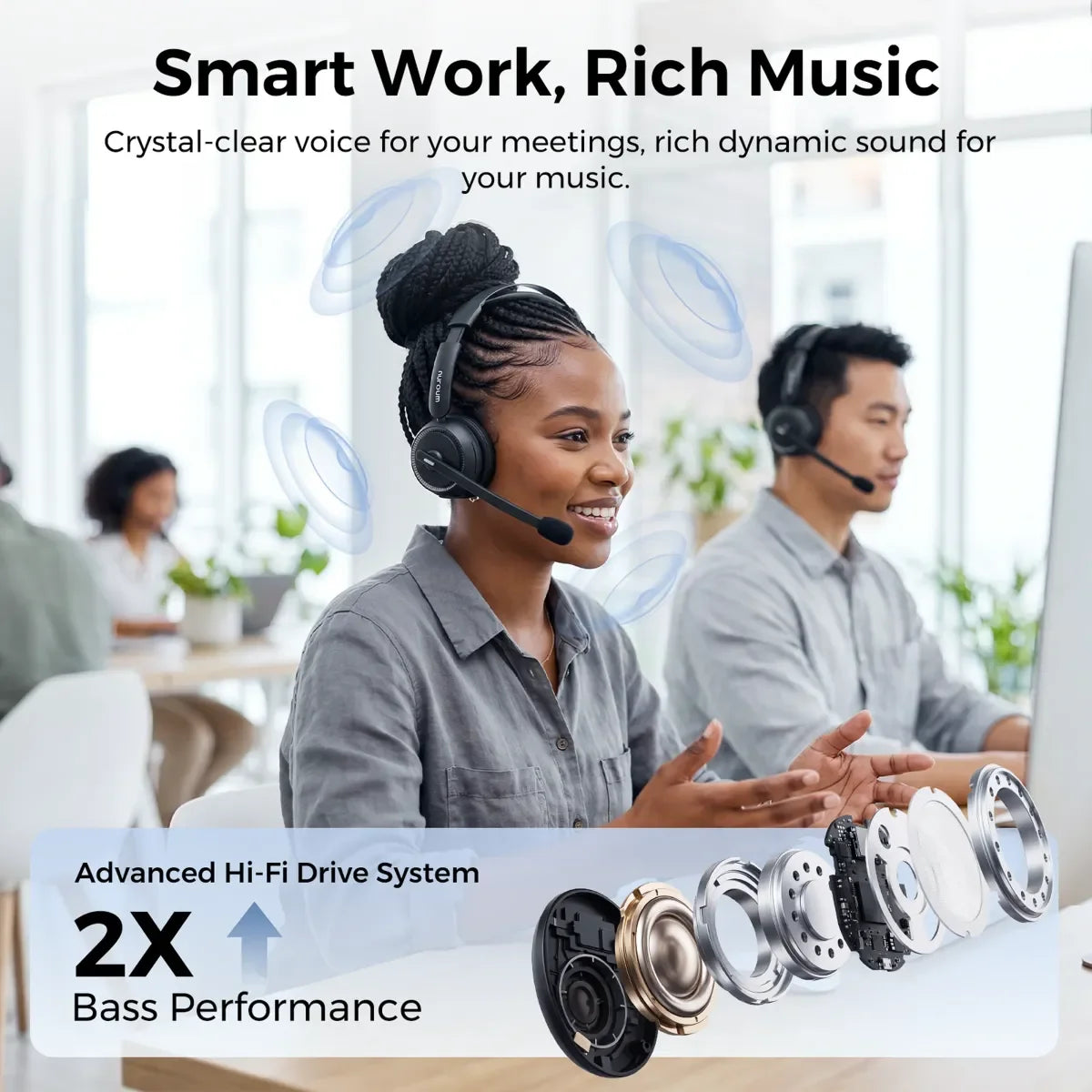 Nuroum Bluetooth Wireless Headset With Noise Cancelling Microphone