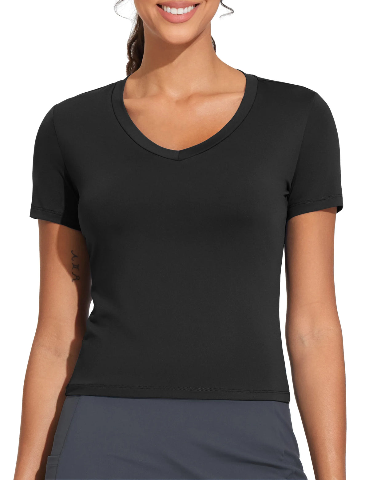 THE GYM PEOPLE Women's V-Neck Crop Workout Yoga T-Shirt