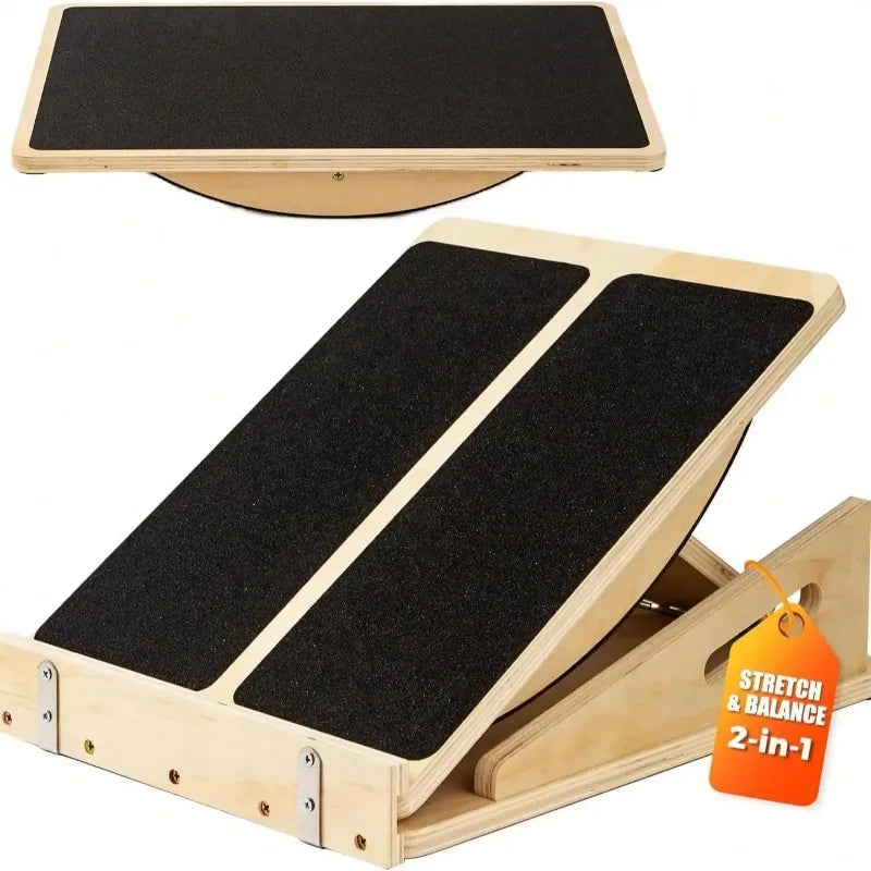 Adjustable Wooden Balance Board and Calf Stretcher for Training