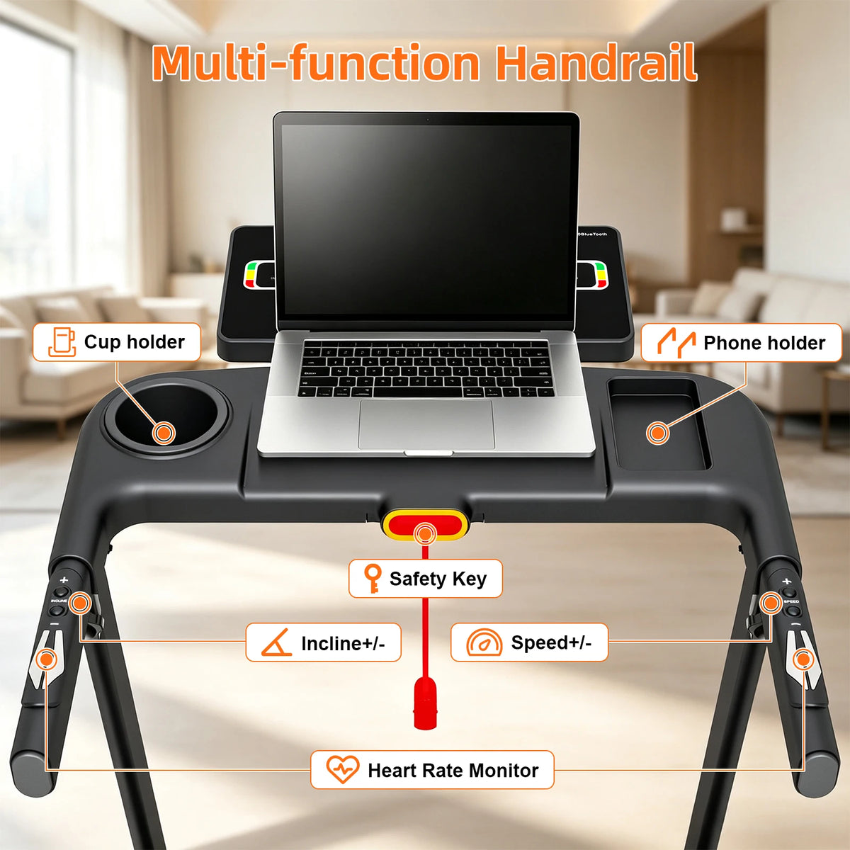 Folding Treadmill With Auto Incline Quiet Motor For Home Fitness
