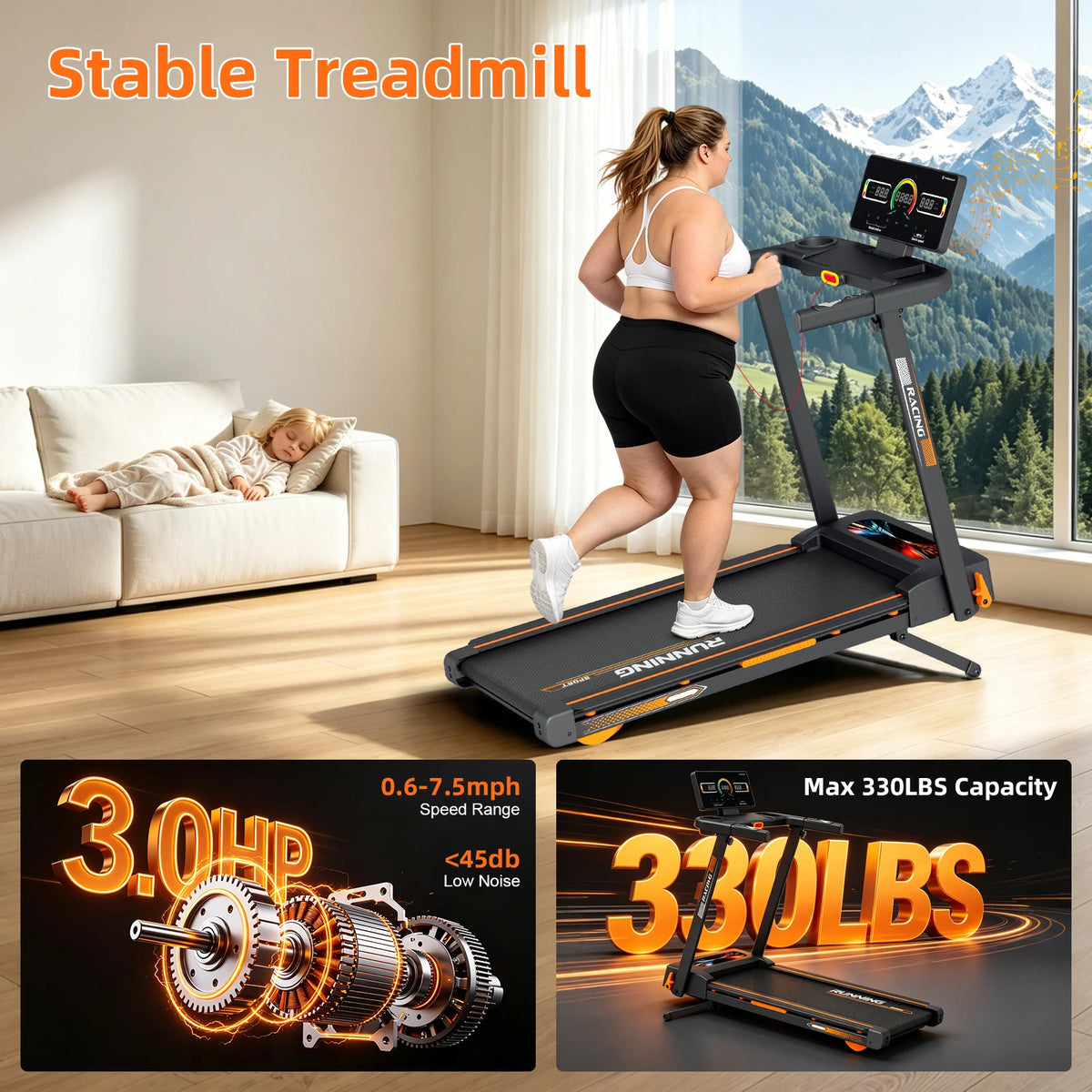Folding Treadmill With Auto Incline Quiet Motor For Home Fitness