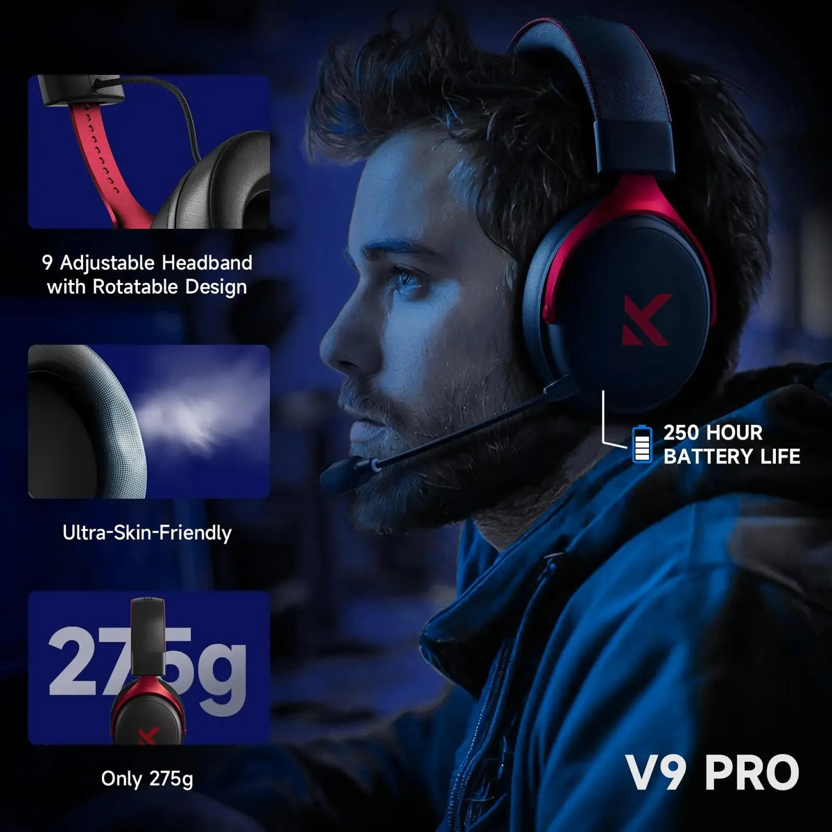 MCHOSE V9 Pro Wireless Gaming Headset With Noise Cancelling Mic