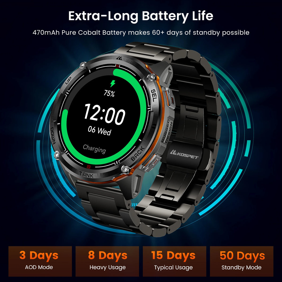 KOSPET Tank T3 Ultra 2 GPS Smartwatch With Amoled Display