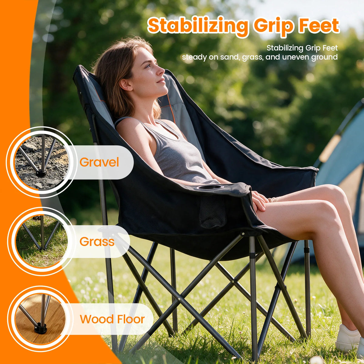Double Folding Camping Chair for Two with Cup Holders and Storage