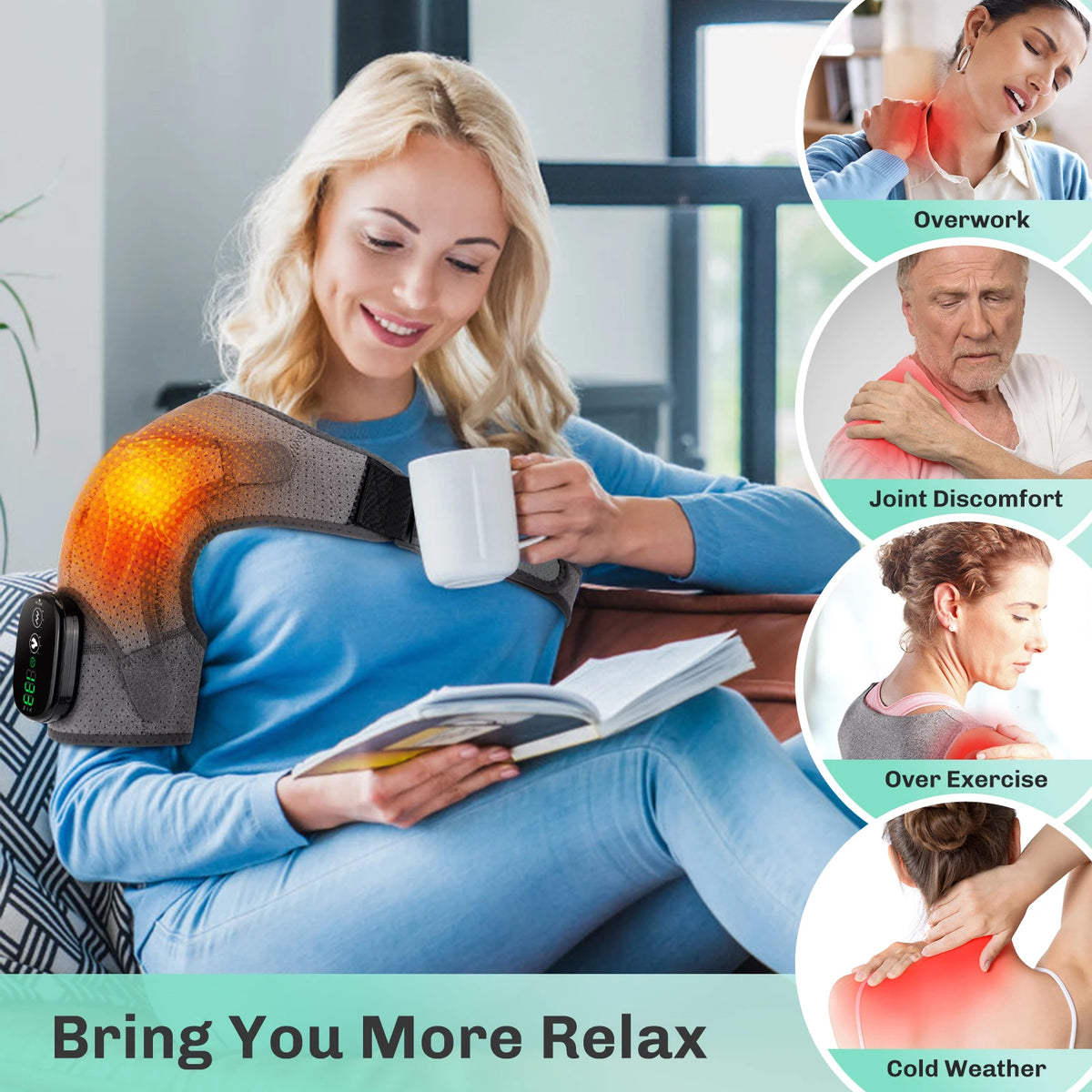 Hailicare Adjustable Heated Vibration Shoulder Brace Support