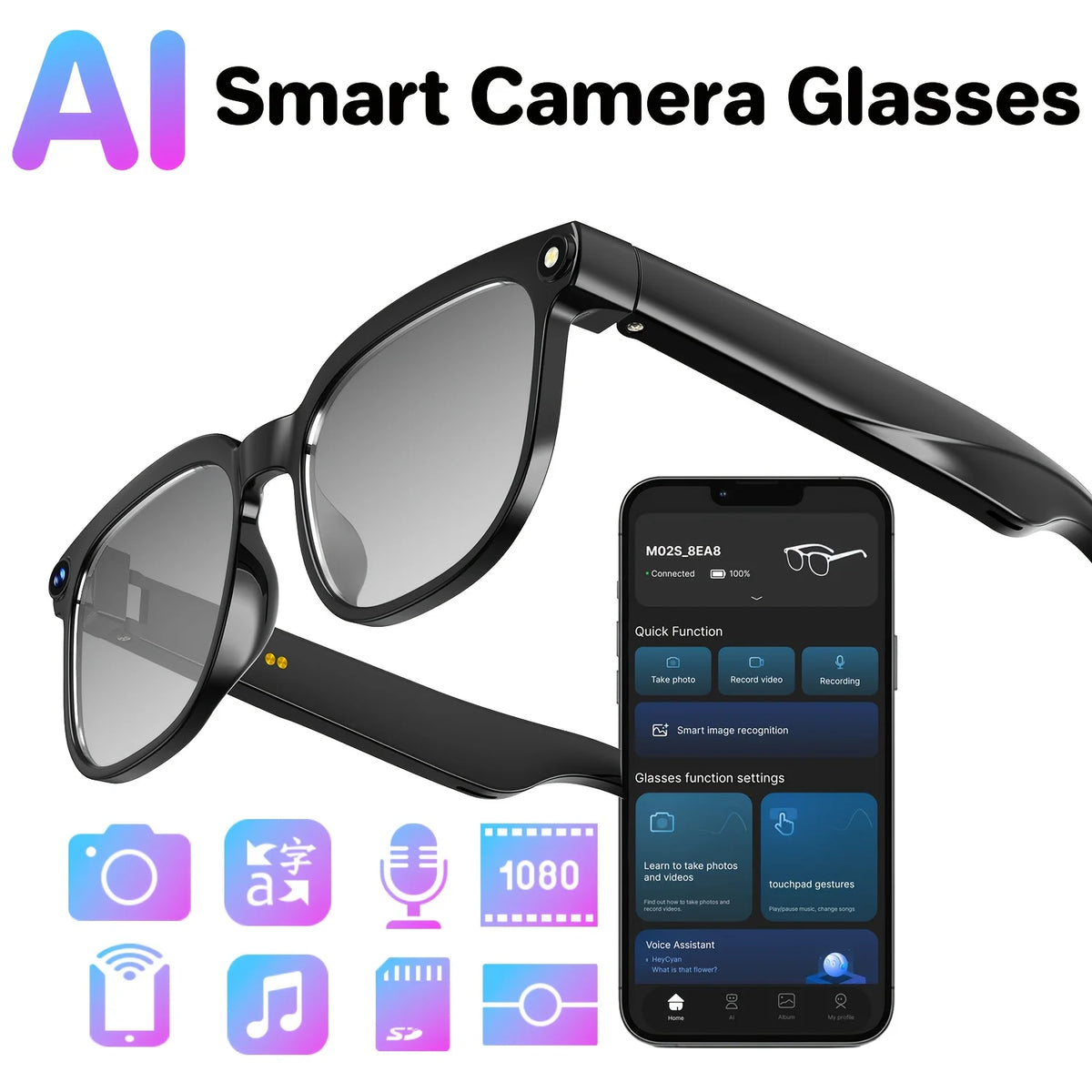 Smart Camera Glasses With HD Video, Translation And Bluetooth Audio