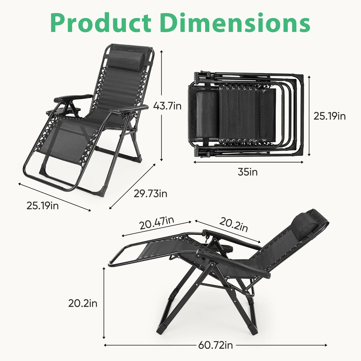 JHK Folding Zero Gravity Recliner Chair With Cup Holders