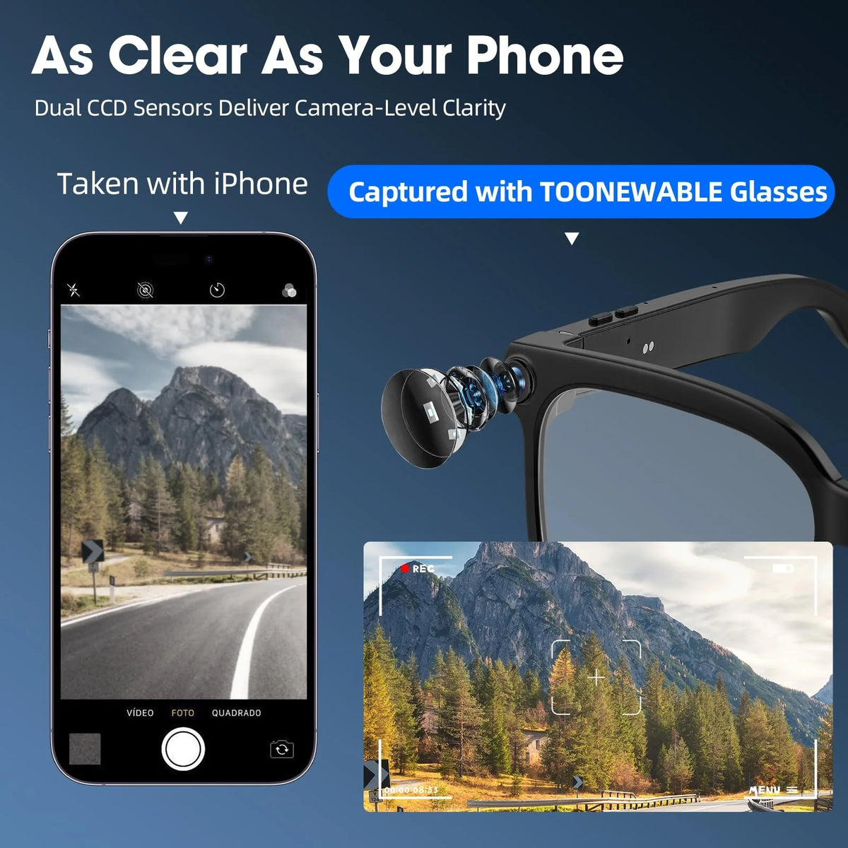 Smart Camera Glasses With HD Video, Translation And Bluetooth Audio