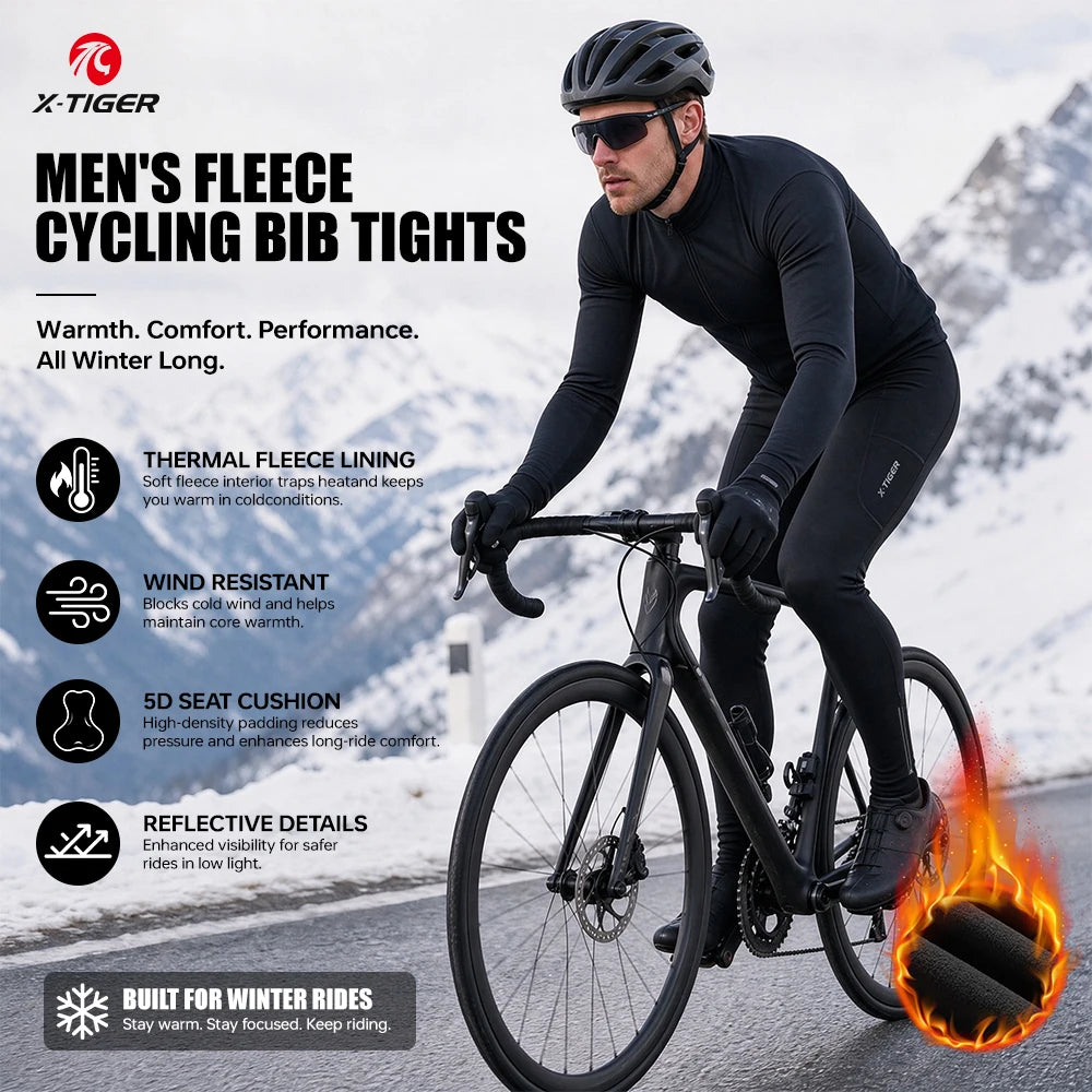 X-TIGER Men's Thermal Cycling Bib Tights With Gel Padding