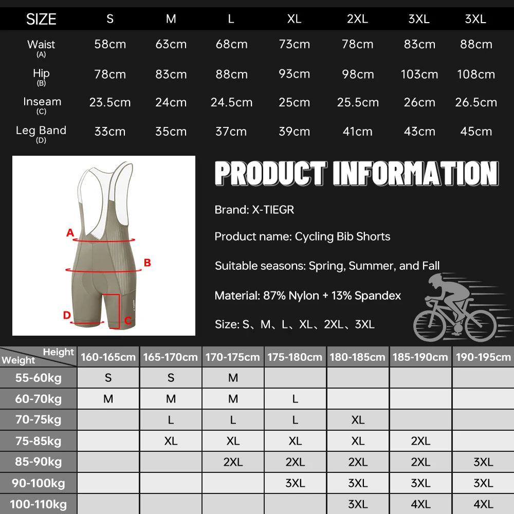 X-TIGER Men's Padded Cycling Bib Shorts for Long Distance Rides