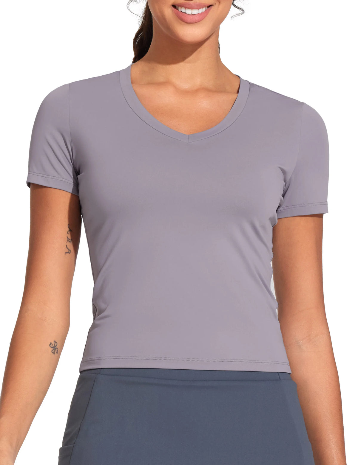 THE GYM PEOPLE Women's V-Neck Crop Workout Yoga T-Shirt