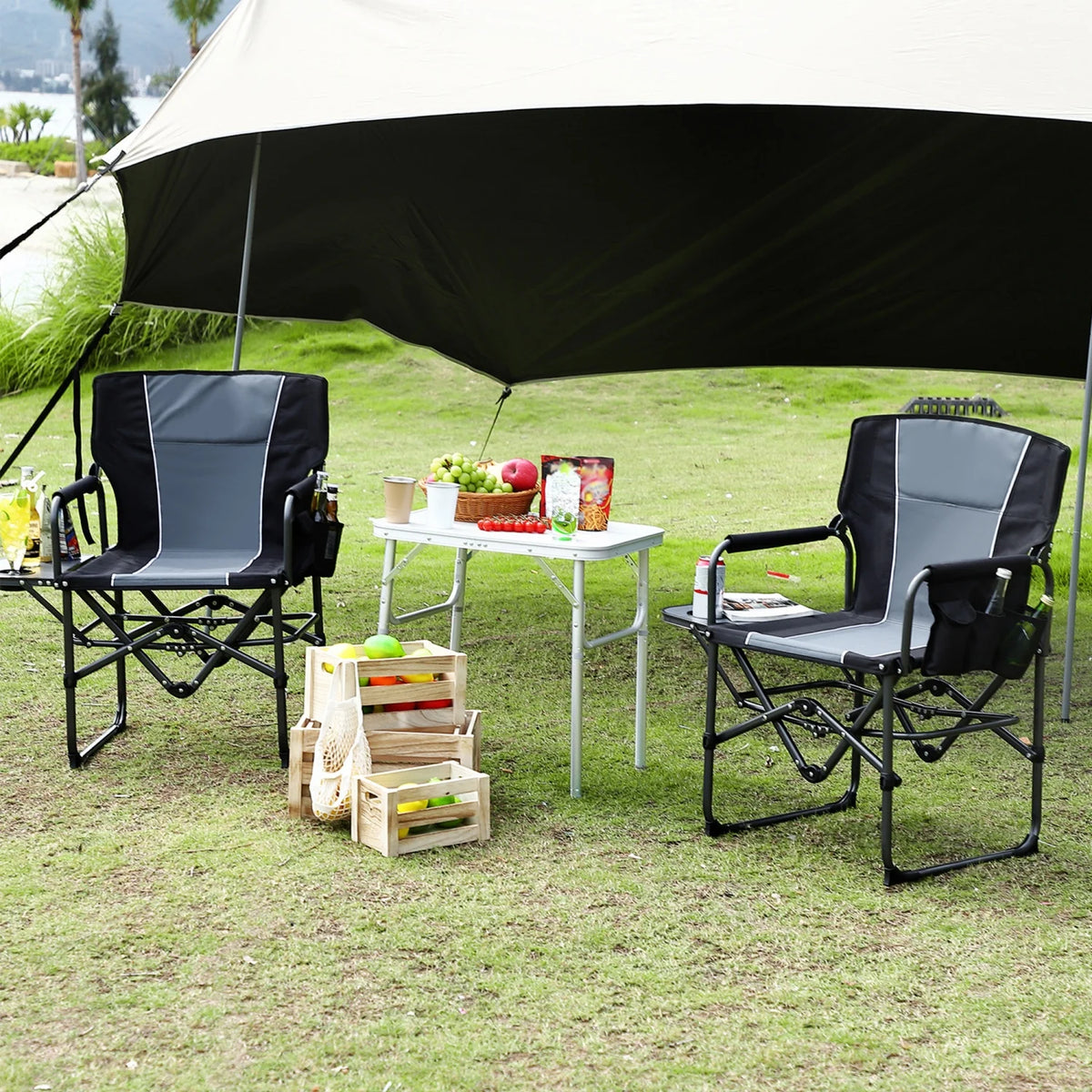 HiMISS Heavy Duty Folding Directors Chair With Side Table