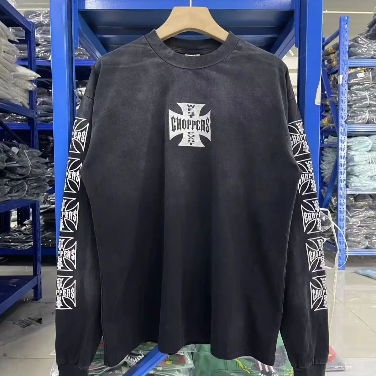Men West Coast Choppers Cotton Distressed Cross Print Shirt