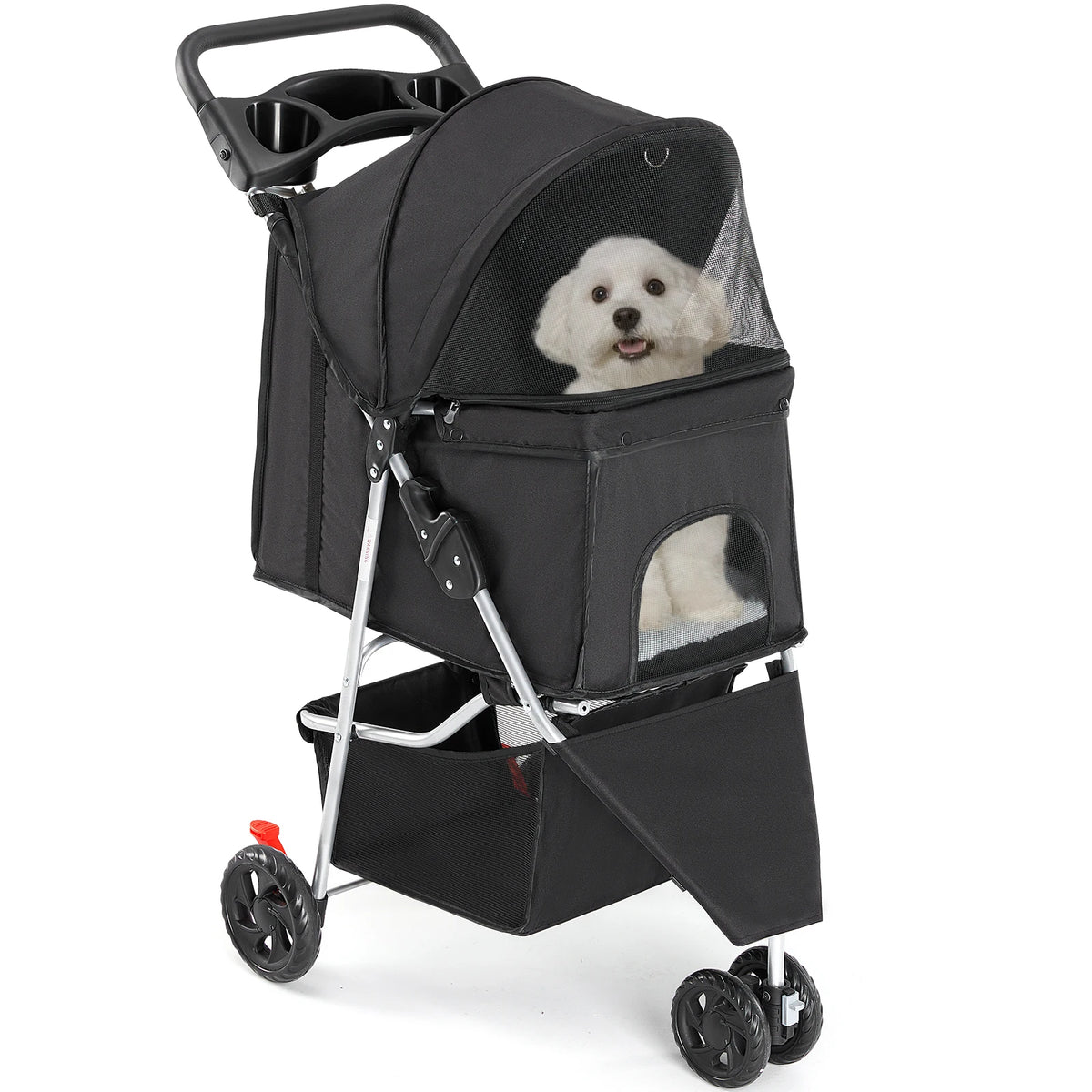 Foldable Pet Stroller For Dogs And Cats With Mesh Windows