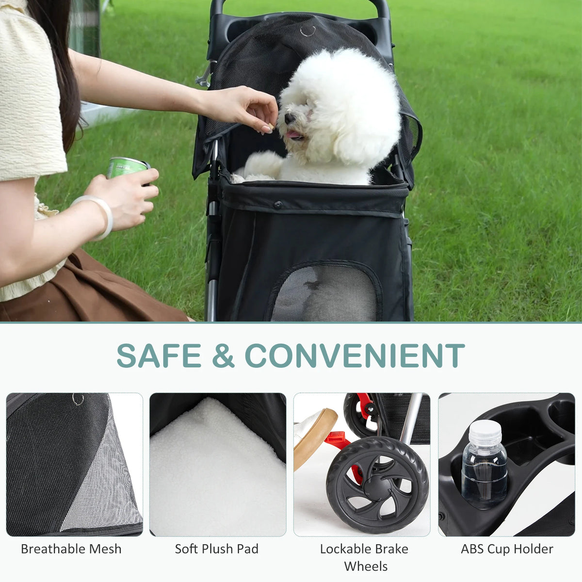 Foldable Pet Stroller For Dogs And Cats With Mesh Windows