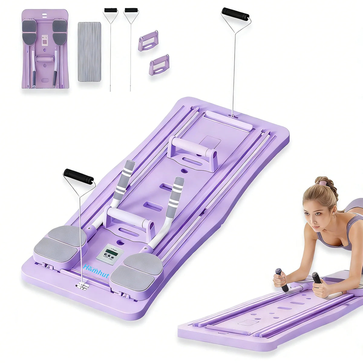 Foldable Pilates Sliding Board With Resistance Bands For Core Training