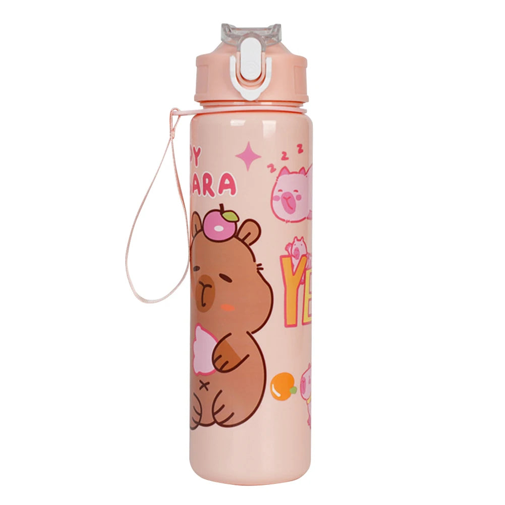 Capybara Travel Water Bottle With Straw And Secure Handle