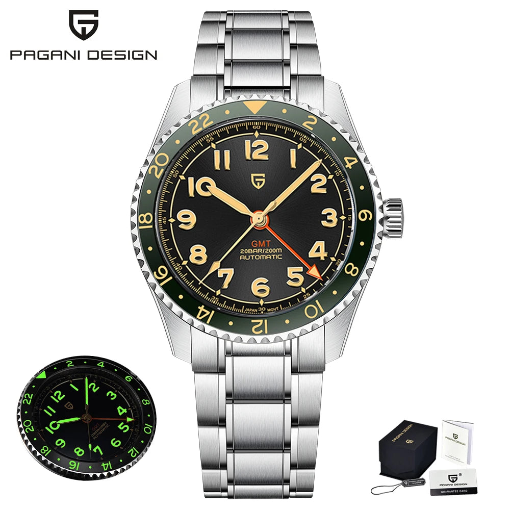PAGANI DESIGN Mens GMT Automatic Mechanical Sapphire Crystal Watch