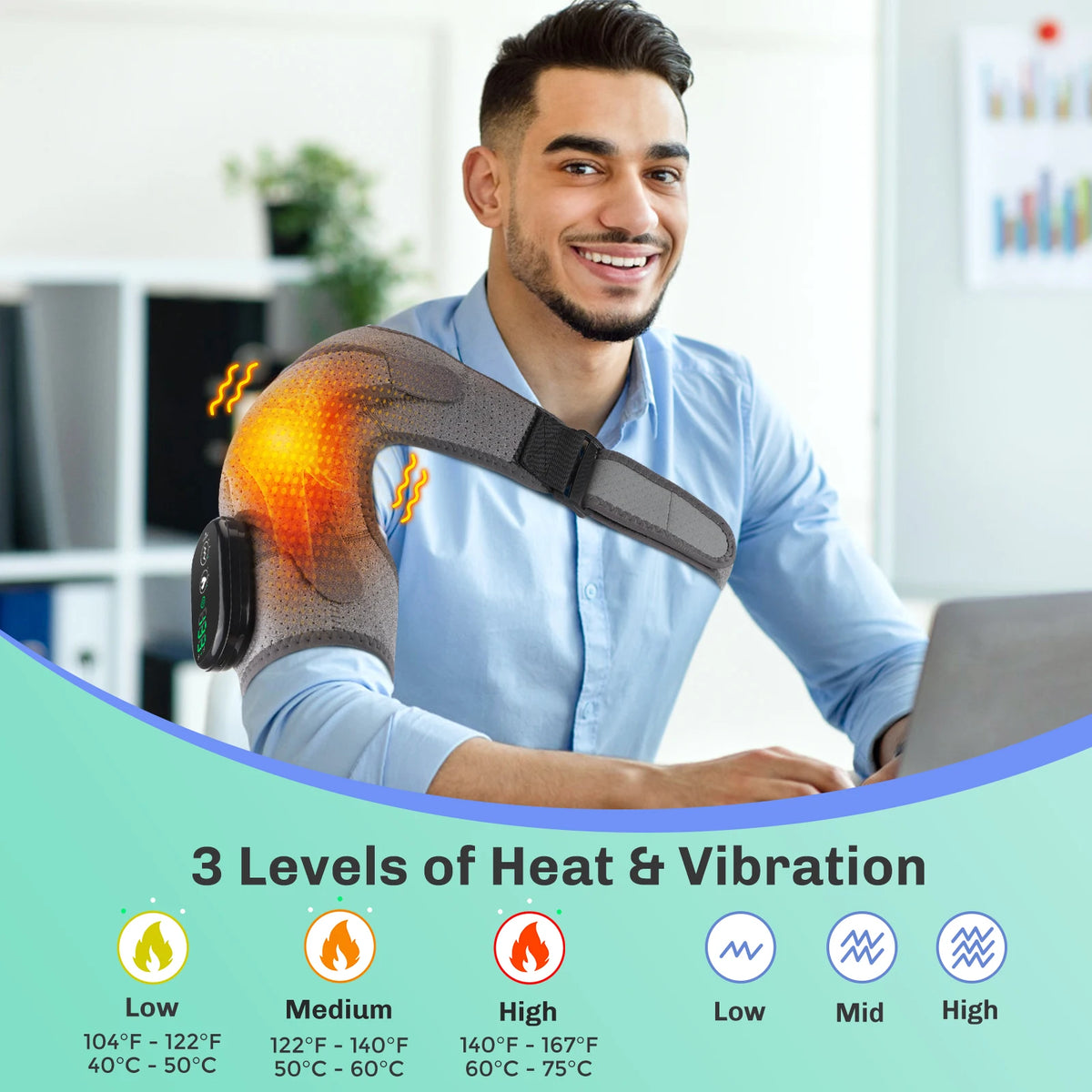 Hailicare Adjustable Heated Vibration Shoulder Brace Support