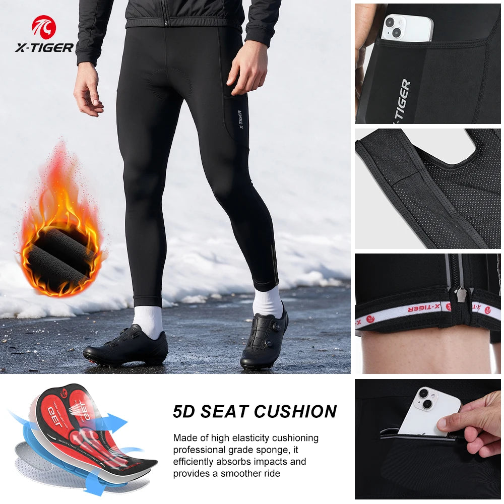 X-TIGER Men's Thermal Cycling Bib Tights With Gel Padding
