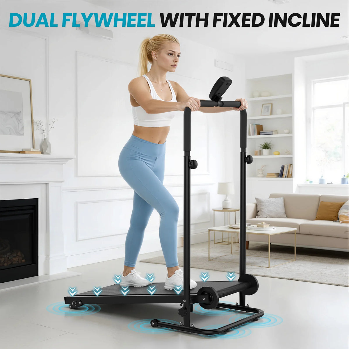 AKLUER Non-Motorized Mechanical Treadmill With Fixed Incline And LCD Monitor