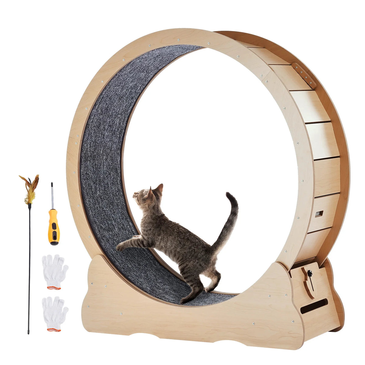 SucceBuy Wooden Cat Exercise Wheel For Indoor Cat Running Fitness