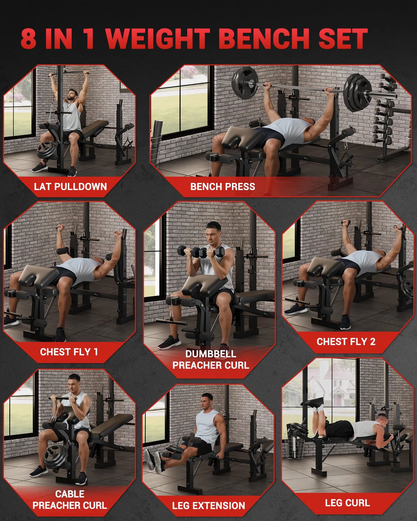 HiMiss Adjustable Weight Bench Set With Leg Developer Rack