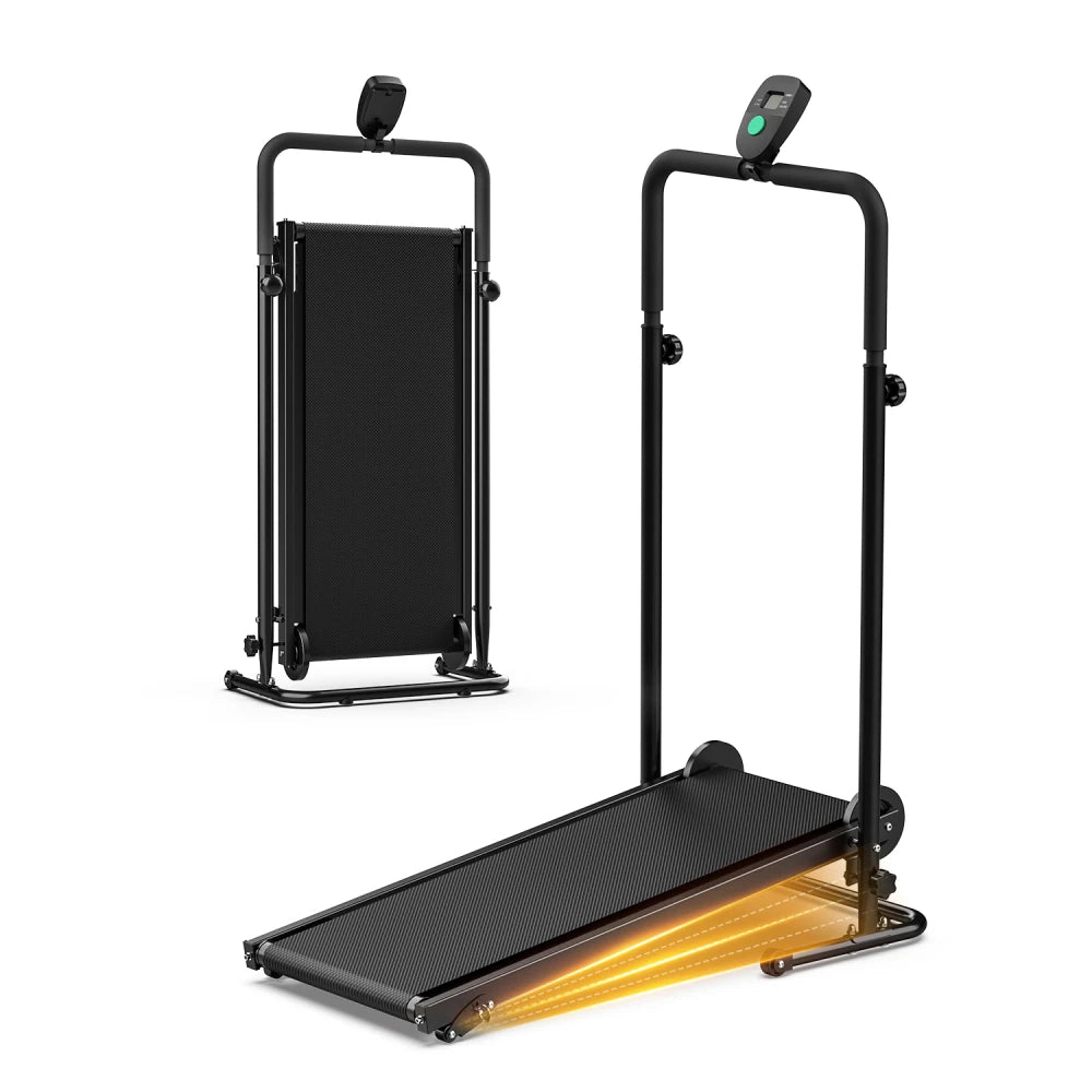 AKLUER Non-Motorized Mechanical Treadmill With Fixed Incline And LCD Monitor