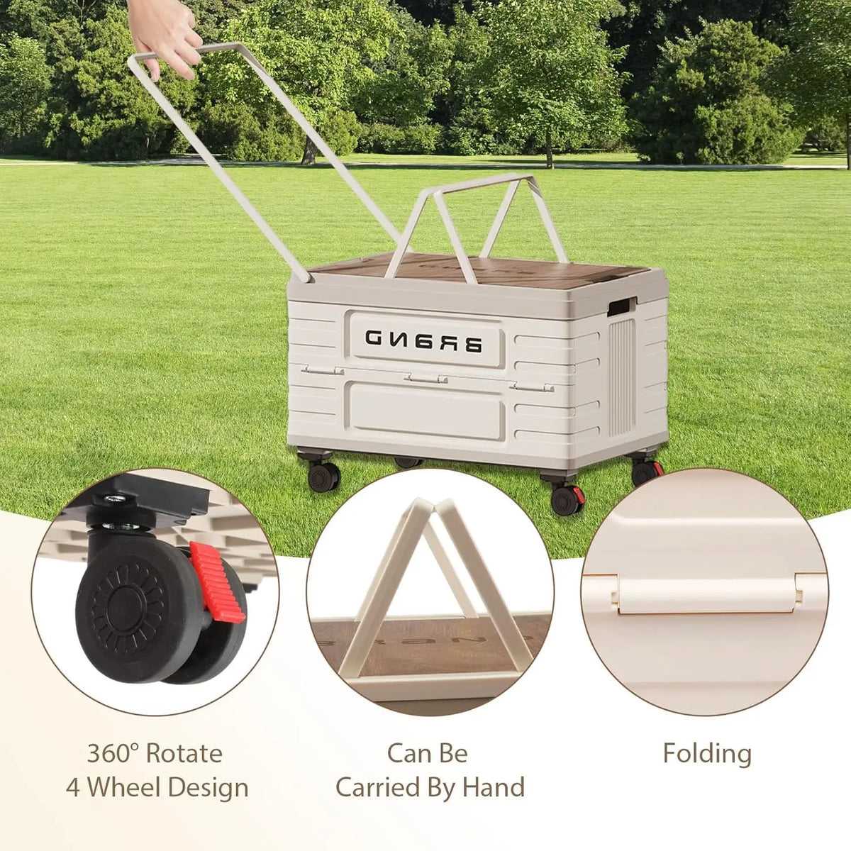 Foldable Rotating Storage Cart With Silent Locking Wheels For Camping