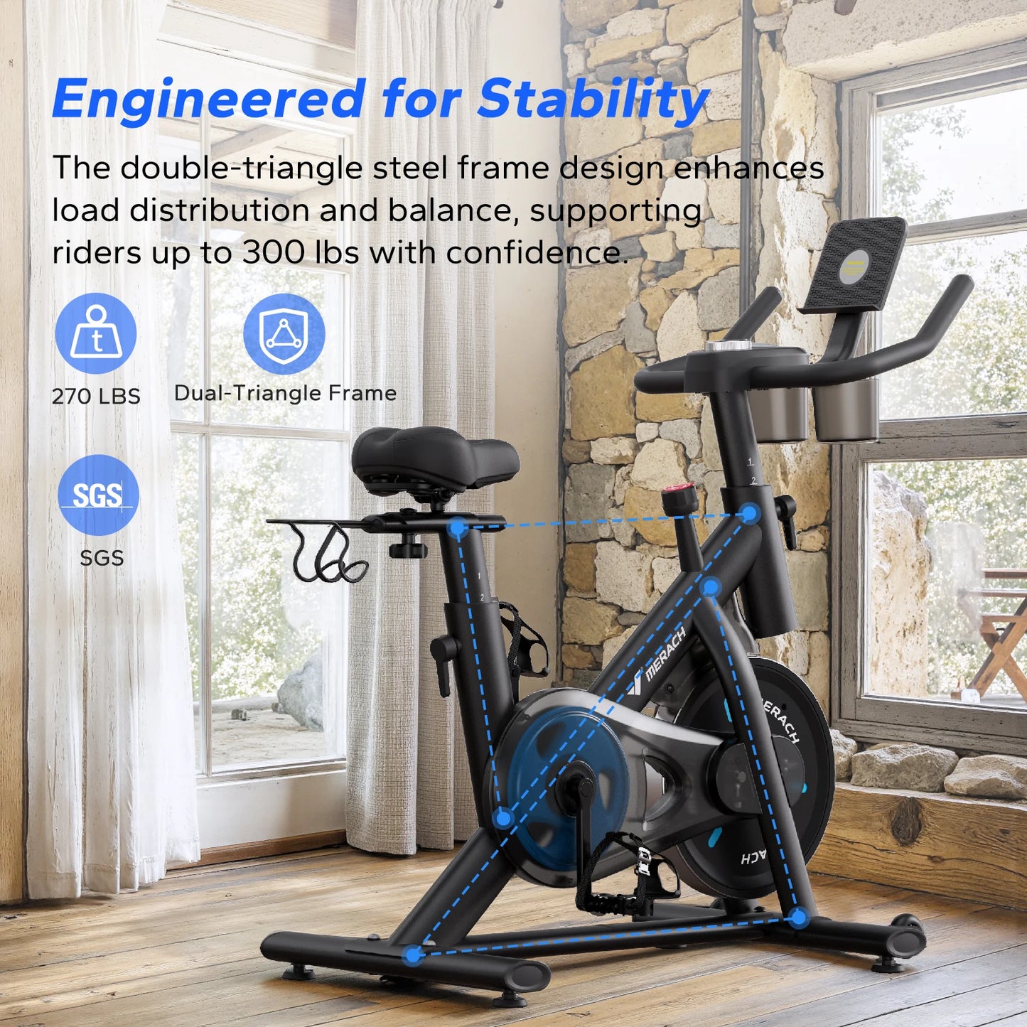 Merach Magnetic Stationary Cycling Exercise Bike With Bluetooth App Support
