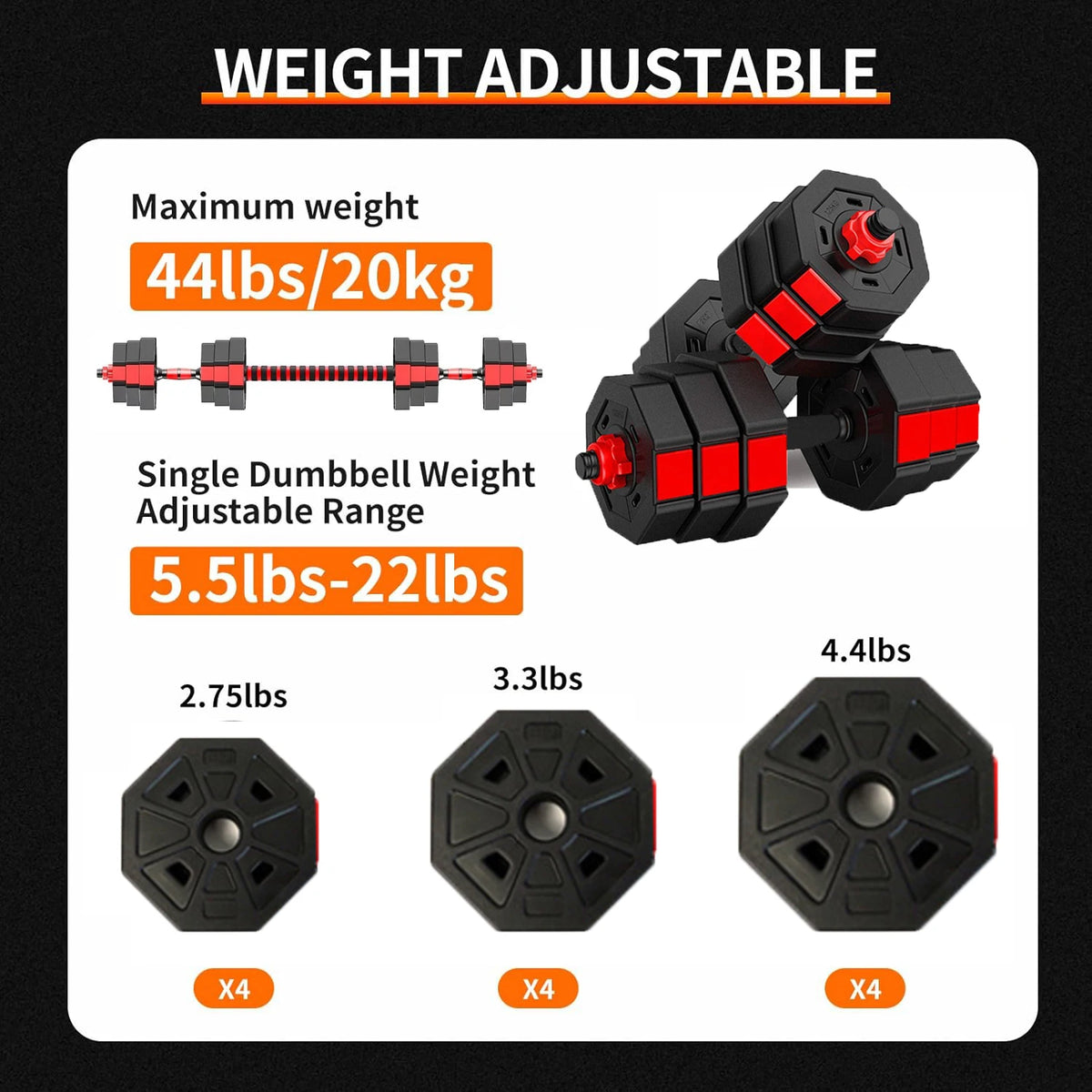 Adjustable Multipurpose Barbell Dumbbell Fitness Weight Set Non Slip Handles
