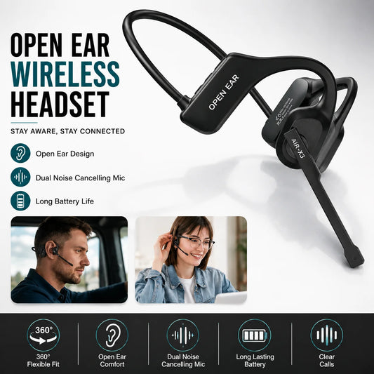 Open Ear Bluetooth Bone Conduction Headset Dual Noise Cancelling Mic