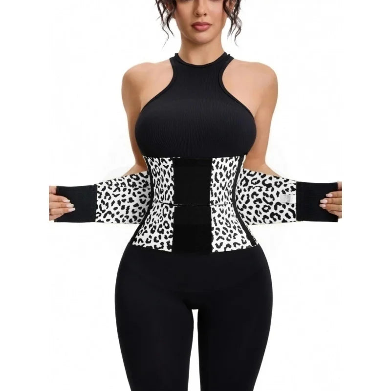 Leopard Print Women's Waist Trainer With Double Compression Tummy Control