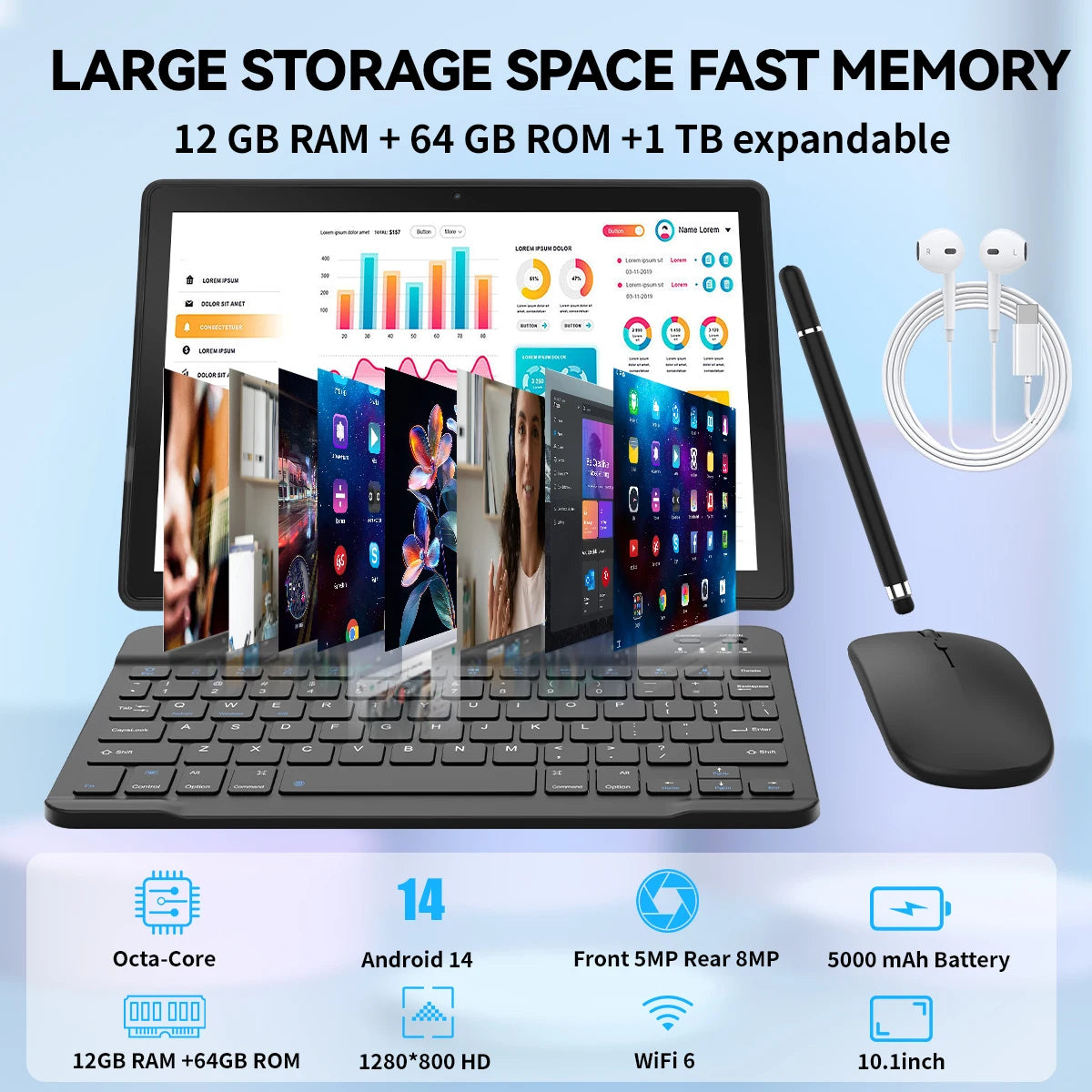 Aeezo Android 14 Tablet With Stylus Keyboard Protective Case