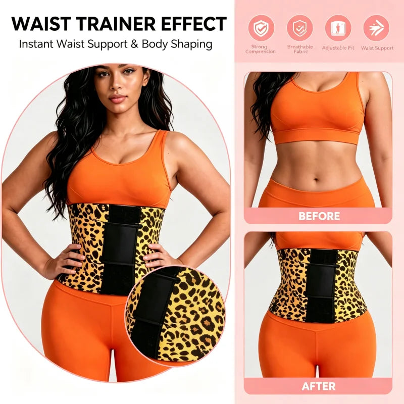 Leopard Print Women's Waist Trainer With Double Compression Tummy Control