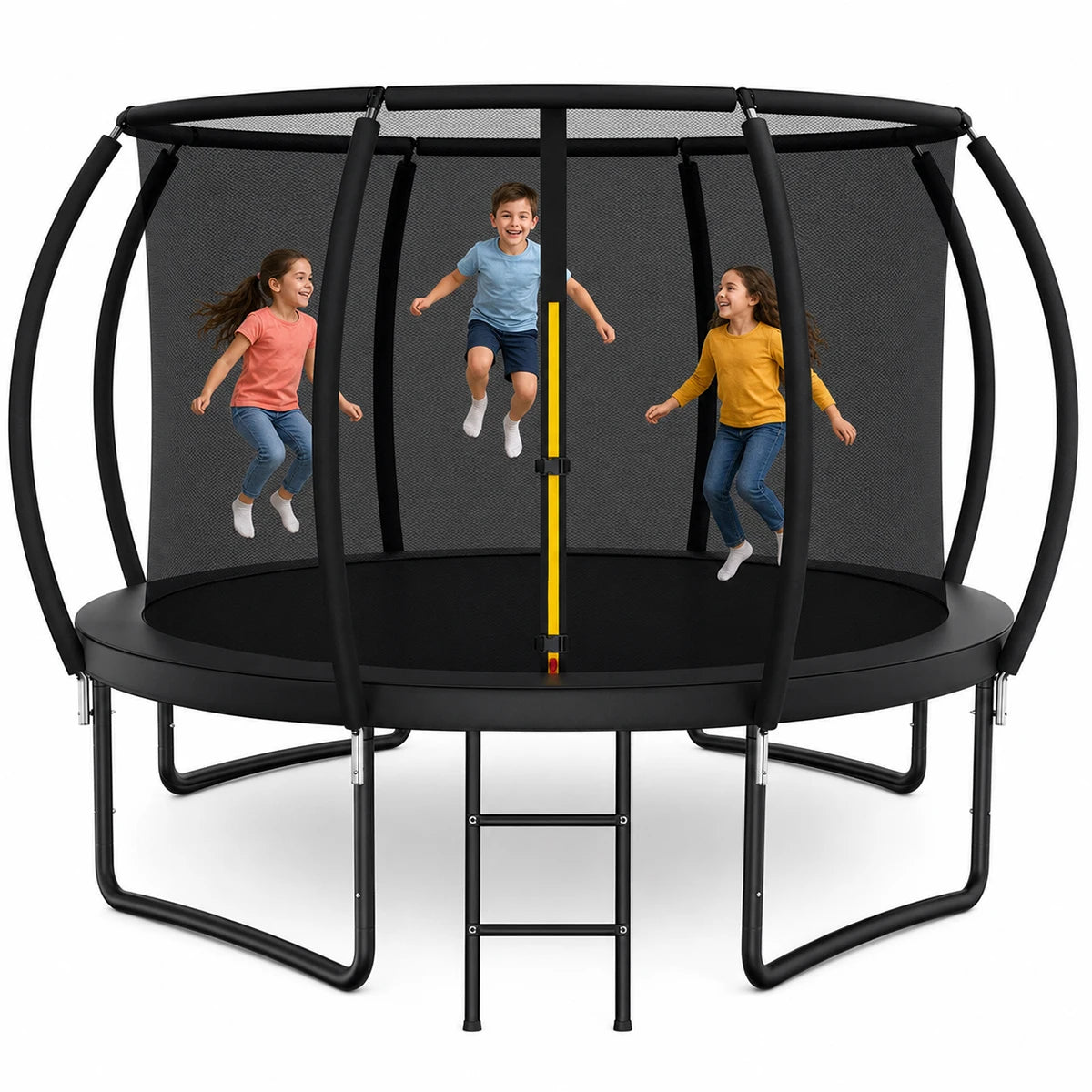 Kids Outdoor Trampoline With Safety Enclosure Net And Ladder