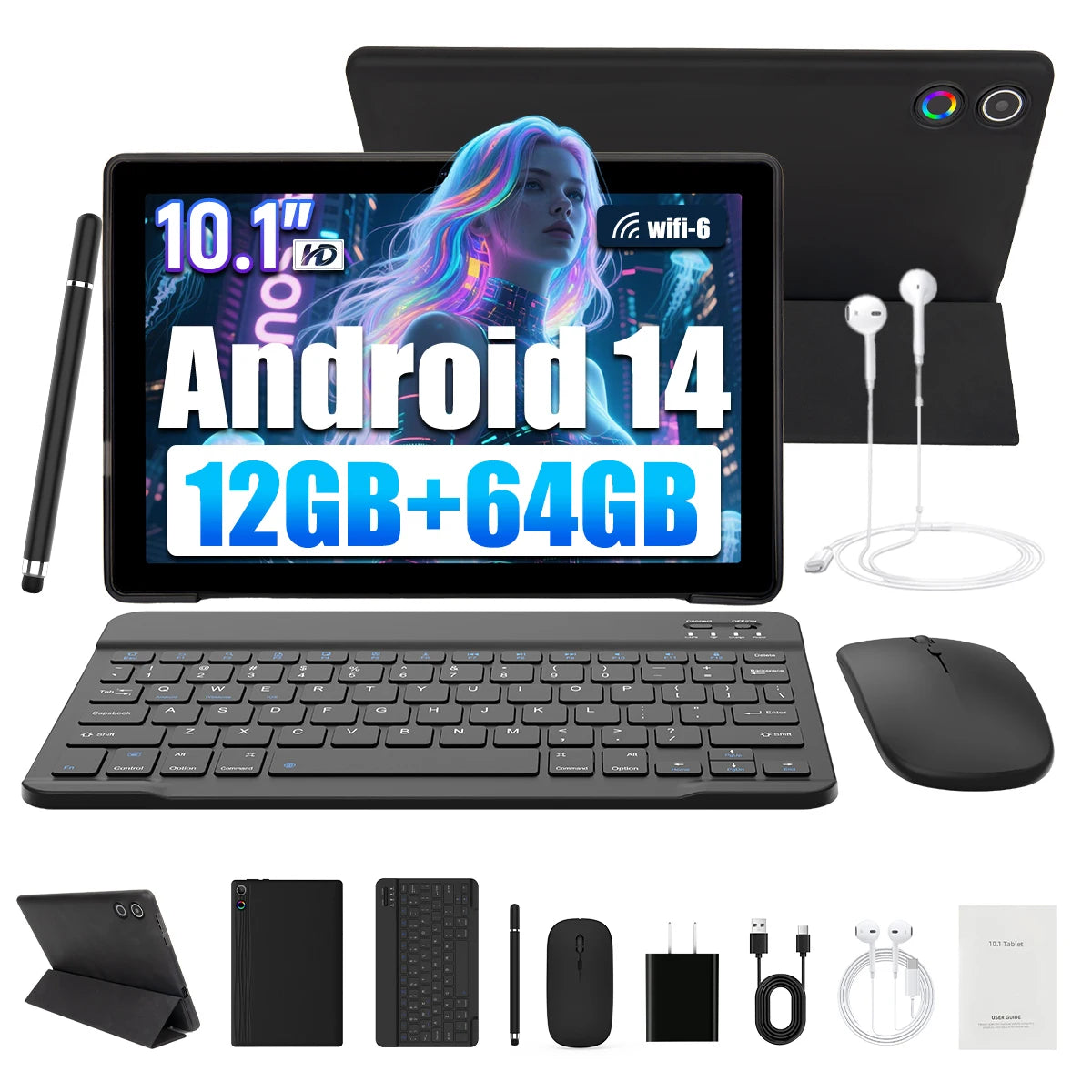 Aeezo Android 14 Tablet With Stylus Keyboard Protective Case