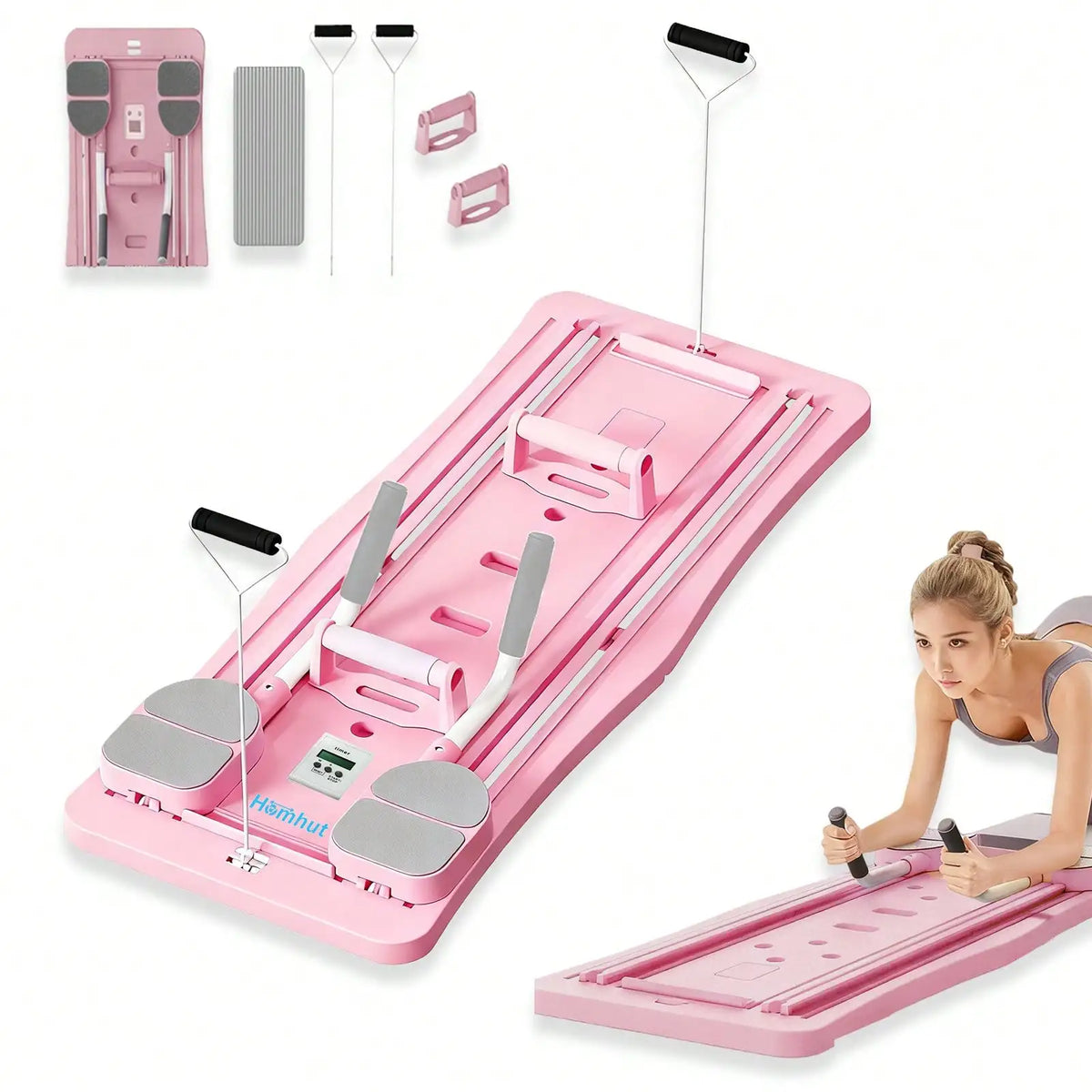 Foldable Pilates Sliding Board With Resistance Bands For Core Training